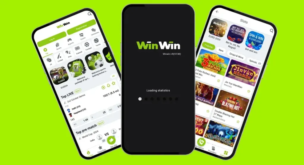 Plusieur téléphone avec les différentes page de WinWin apk